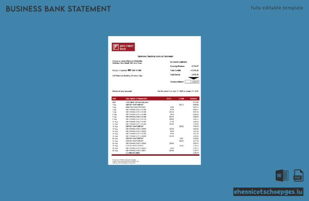 Beispielansicht eines Kontoauszugs im Word- und PDF-Format von IDFC First Enterprise